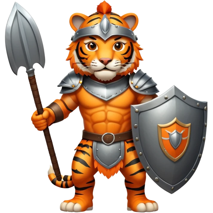 Tiger gladiator with helmet and shield emoji