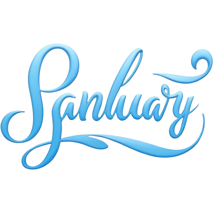 Light Blue “ hello January “ word in cursive emoji