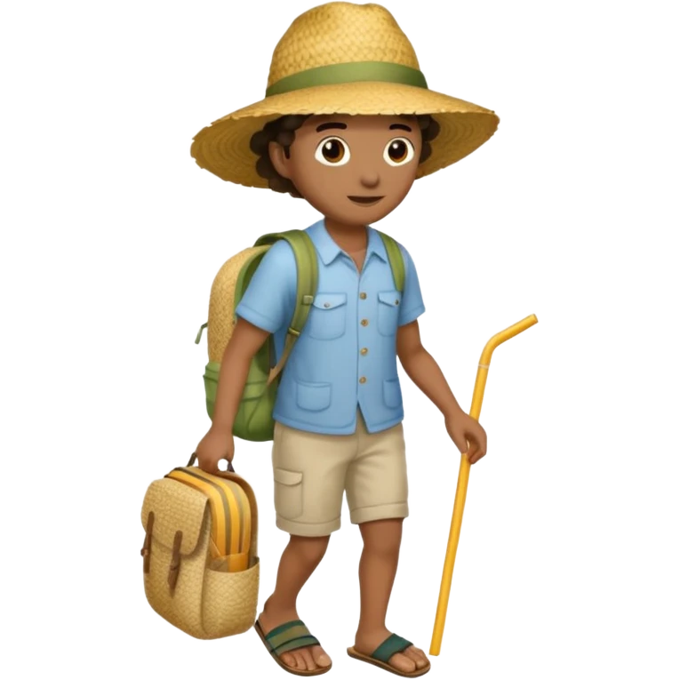 Créole réunionnais chapeau paille tong au pieds et sac a dos en paille  emoji