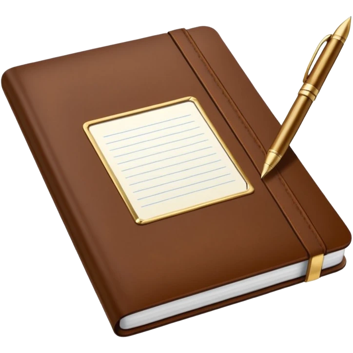 Carnet de notes marron avec un stylo emoji