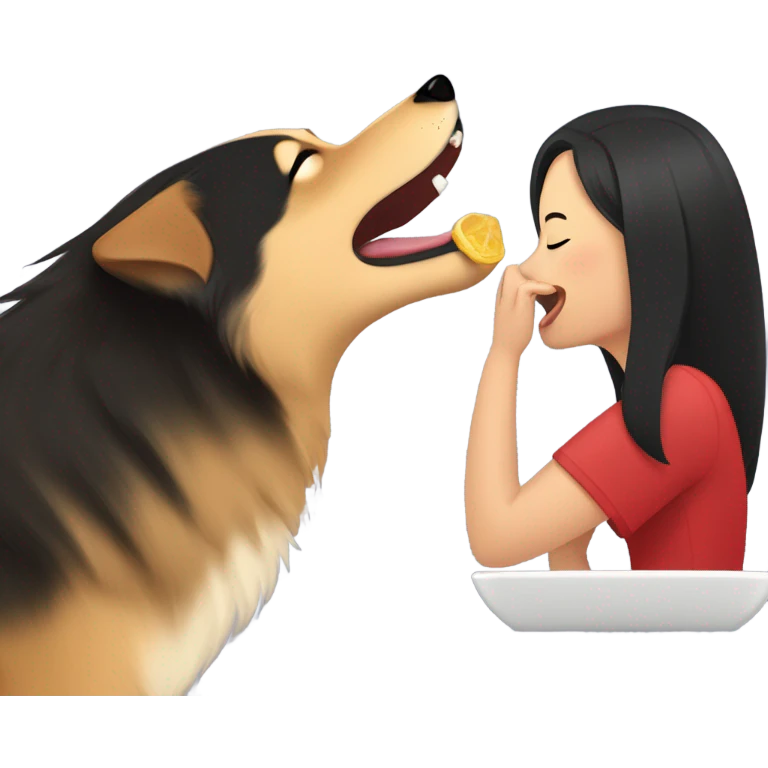 Finnish lapphund licking an Asian woman emoji
