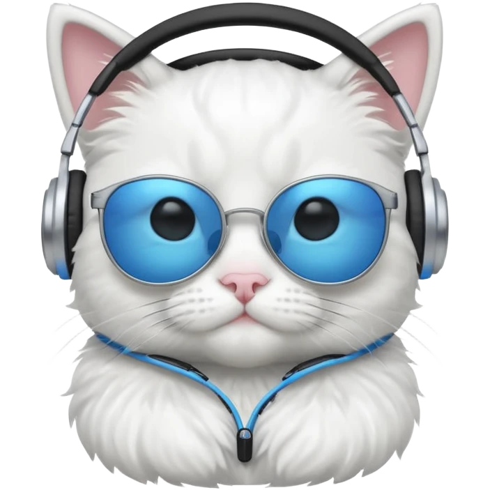White cat with black sunglasses and silver blue headphones emoji