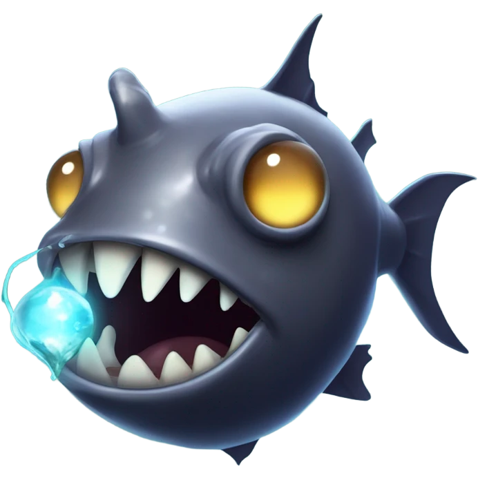 Anglerfish with a glowing lure hanging from its forehead, sharp teeth, and big eyes. emoji