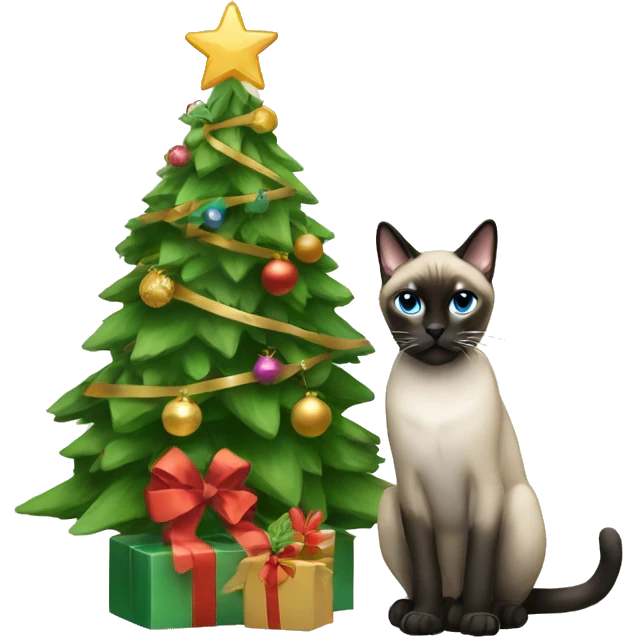 Christmas tree and Siamese cat sitting emoji
