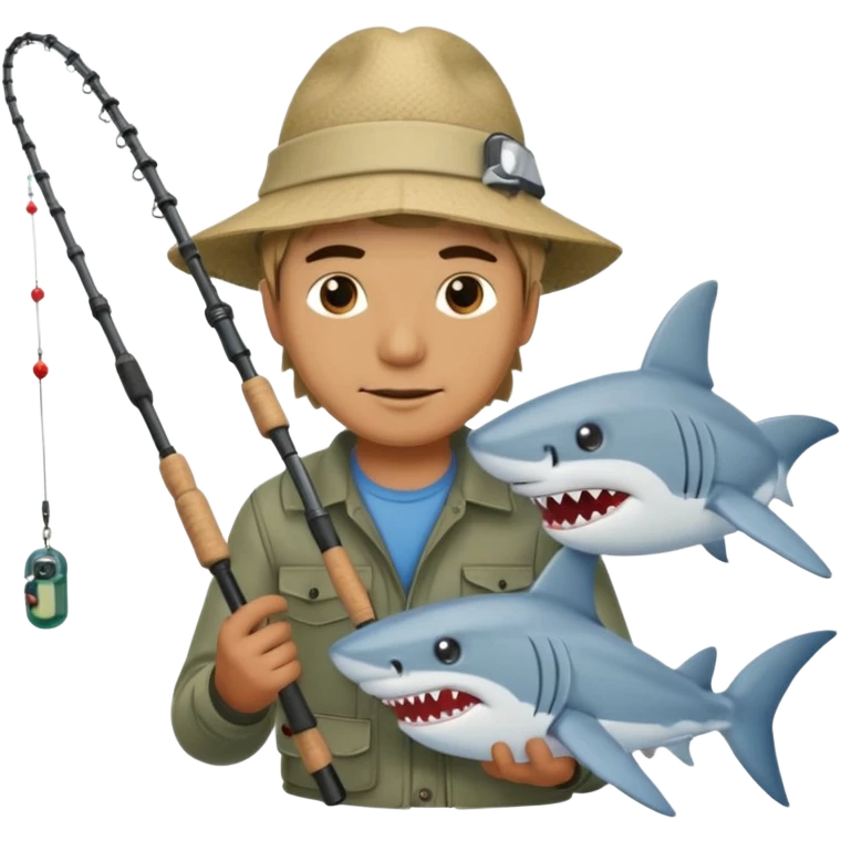 man holding a fishing pole with a shark at the end emoji