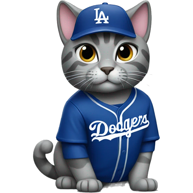 Grey Cat wearing a dodgers uniform  emoji