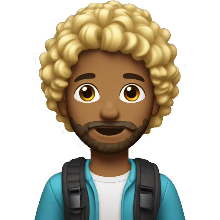 boy blonde with surfer curly hair and brown beard, pronounced jaw emoji