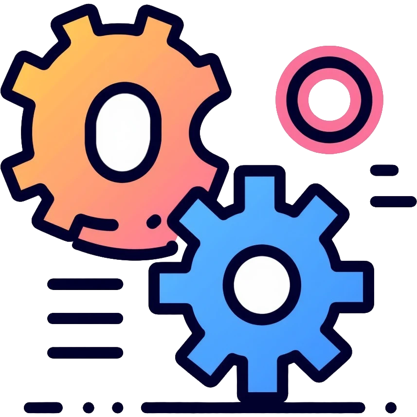 Software development icon with code brackets and gears emoji