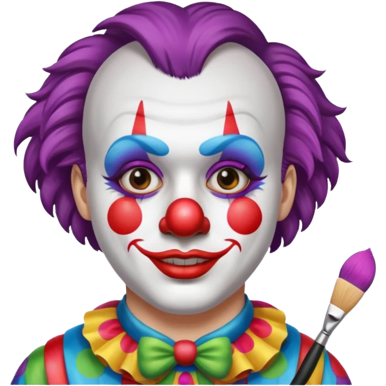 clown making up with brush half face painted emoji