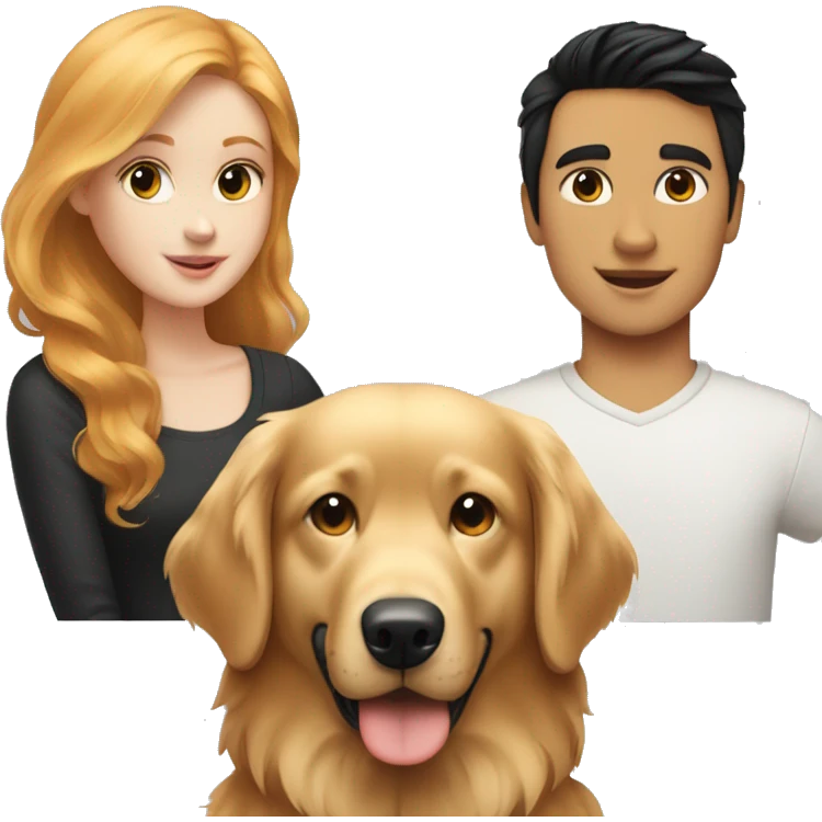 Strawberry blonde girl with a black haired boy and a golden retriever  emoji