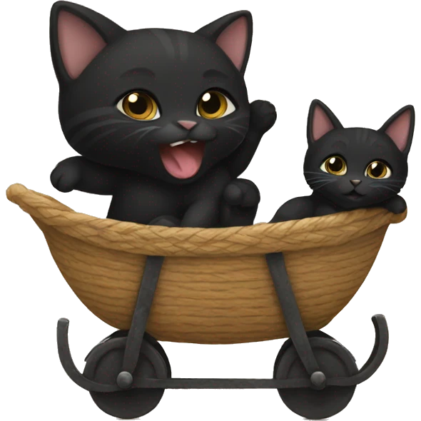 A black kitty riding a baby emoji