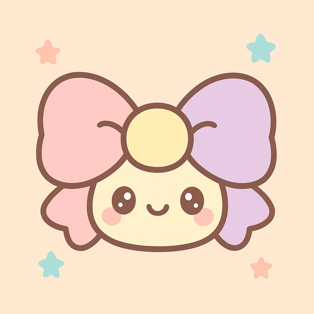fluffy bow, kawaii style, cute face, adorable and charming emoji