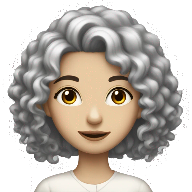 Lady with white skin and long curly big black hair and brown eyes and pretty emoji