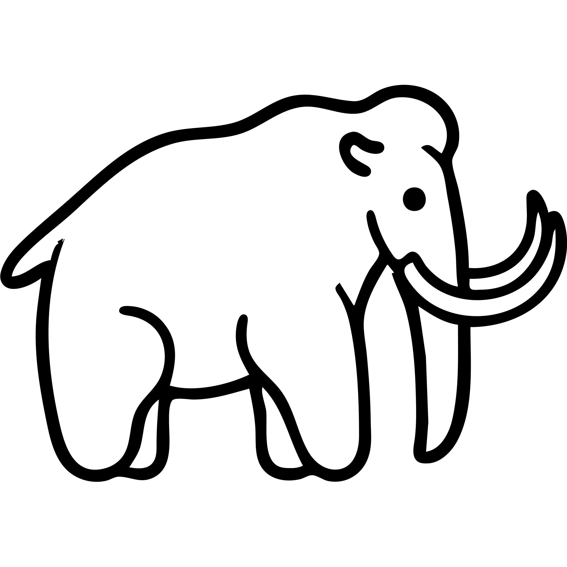 Woolly mammoth with distinctive curved tusks and trunk, side view emoji