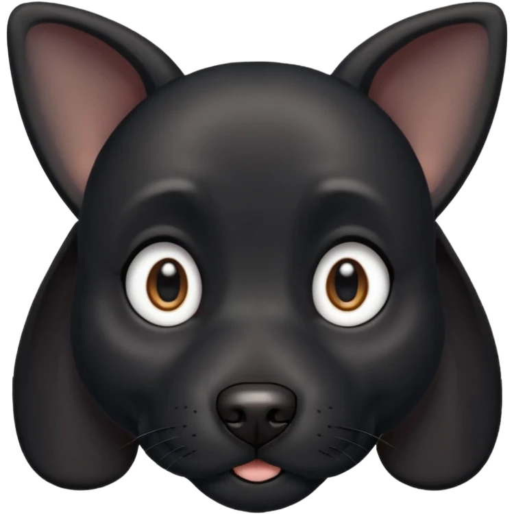 Shadow is a black dog with big upright ears and bright, expressive eyes. He has a sleek, dark coat and a calm but alert look. His face is gentle and intelligent, with a slightly curious expression. Shadow looks loyal, attentive, and a little playful, giving off both a protective and affectionate  emoji