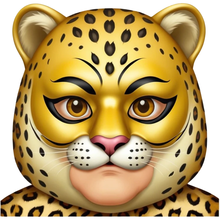 a fat old man, with a leopard suit,  wear half-face golden Leopard masquerade mask emoji