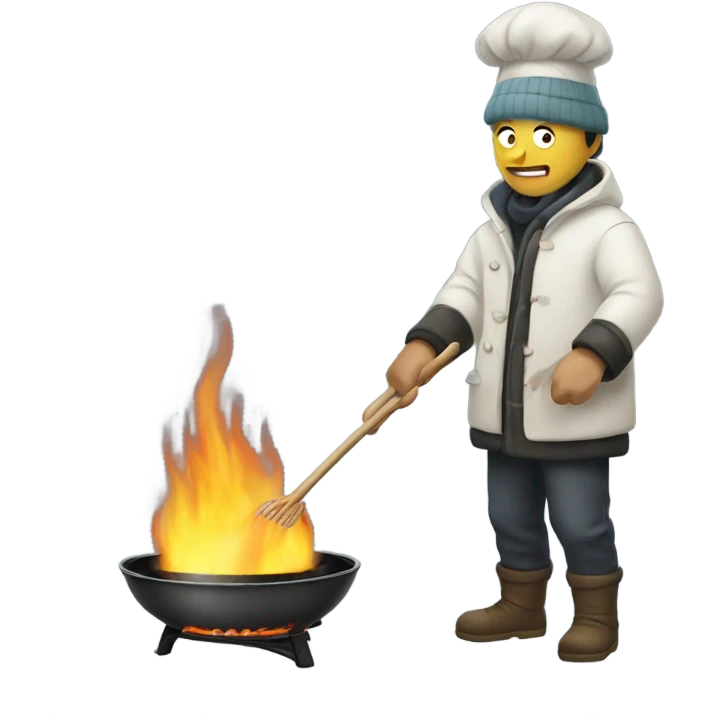 Man cooking with a wok in the winter  emoji