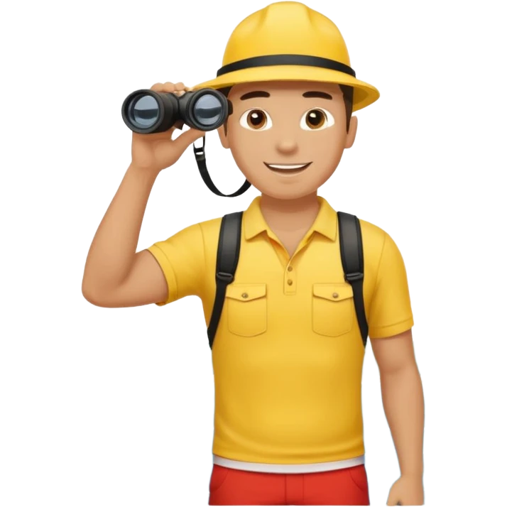 Male lifeguard full body – yellow shirt, binoculars in hand, scanning the sea emoji