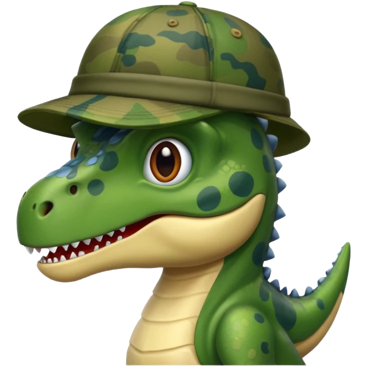 dinosaurio con sombrero camuflajeado emoji