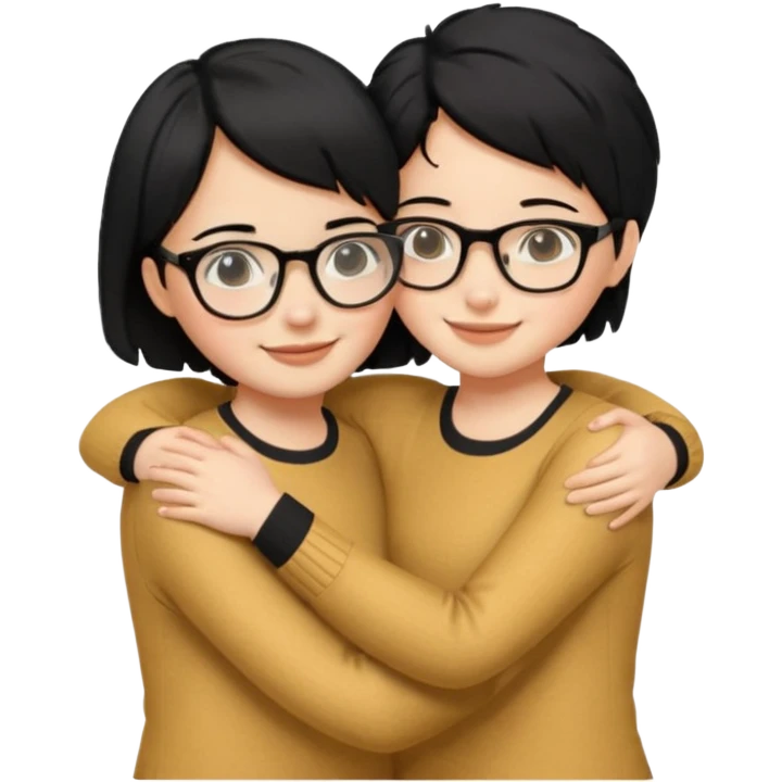a gif of two wheat skinned girls with black hair, one with glasses hugging each other. the one with glasses is on the left and her right arm is around the one on the right. the right girl has short hair emoji