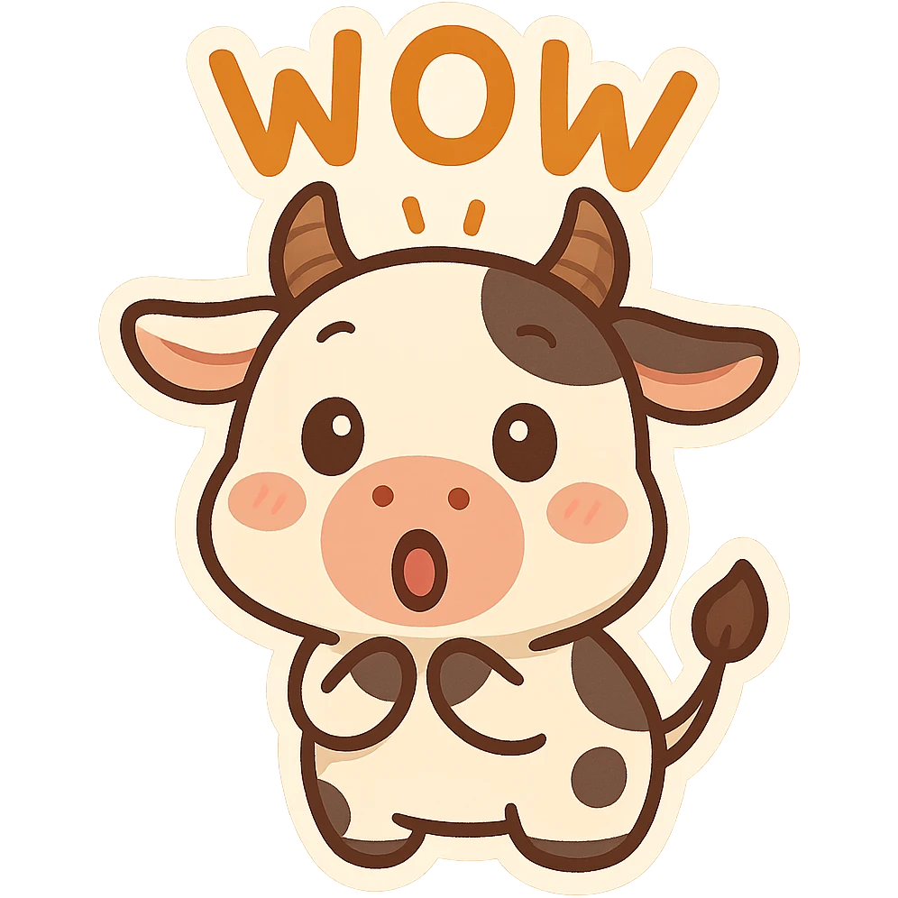 playful cow emoji with a surprised wow expression emoji