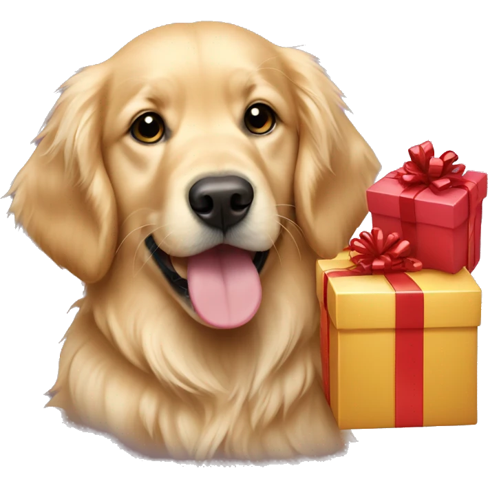 golden retriever and gifts emoji