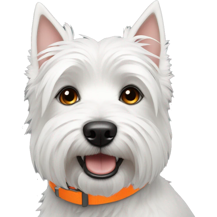 A Westie dog with a neon orange collar emoji