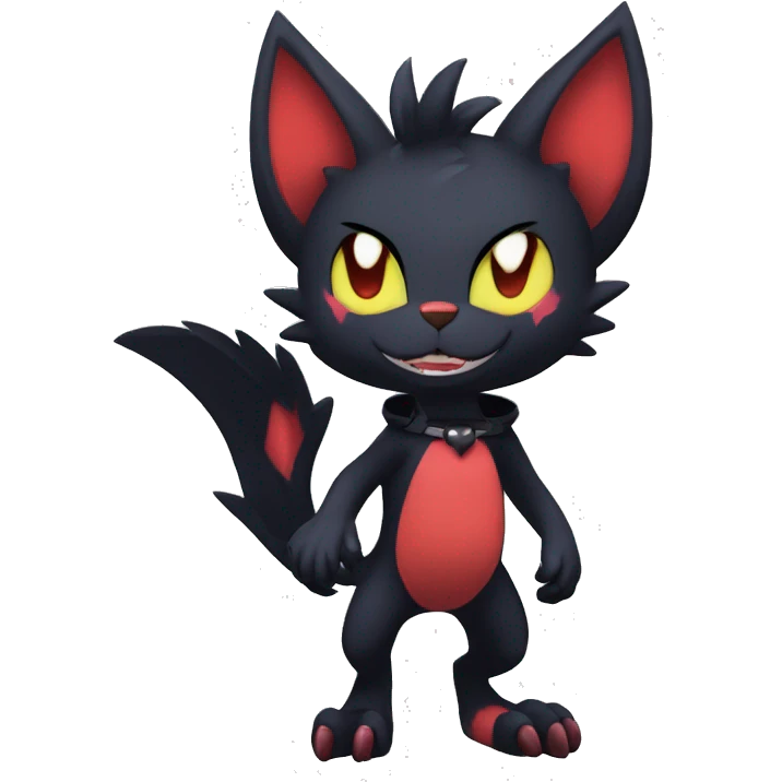 Black Anthro Cool Punk Noibat-Litten-Fakemon-fursona with fangs and edgy markings Full Body emoji