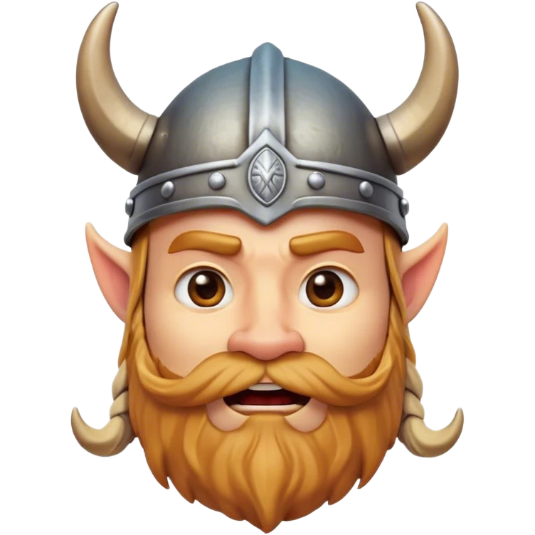 Clash of Clans aesthetic: Cinematic Comical Viking Portrait Emoji, Head tilted dramatically with an exaggerated, fun expression and wide, comically expressive eyes, featuring a rugged yet cartoonish build with a quirky Viking helmet with oversized horns and a playful beard, his face rendered in natural skin tone, Simplified yet hilariously expressive features, highly detailed, glowing with a slightly sassy, vibrant radiance, high shine, dramatic yet playful, stylized with an air of cheeky Nordic mischief, soft glowing outline, capturing the essence of a meme-worthy Viking bringing humor to epic adventures! emoji