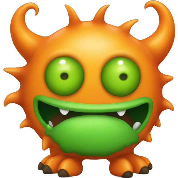 Orange monster with a green nose and green small horns emoji