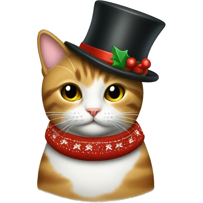 Cat wearing Christmas sweater and top hat  emoji