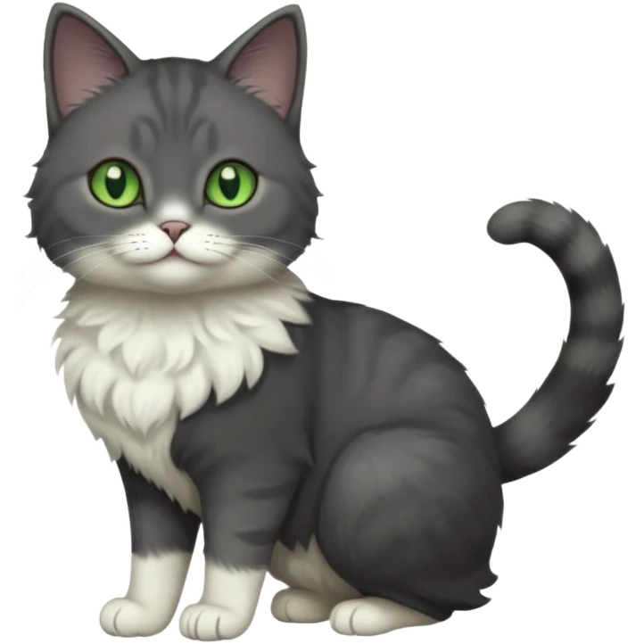 full body view of beautiful female dark grey cat with green eyes, white toes and white chest emoji