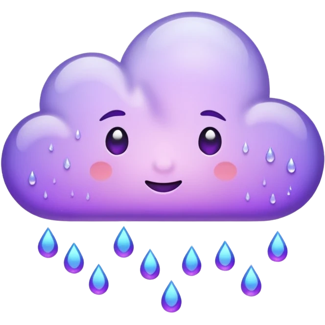 Slack gif emoji of cloud with purple rain drops falling down, but almost dancing down emoji