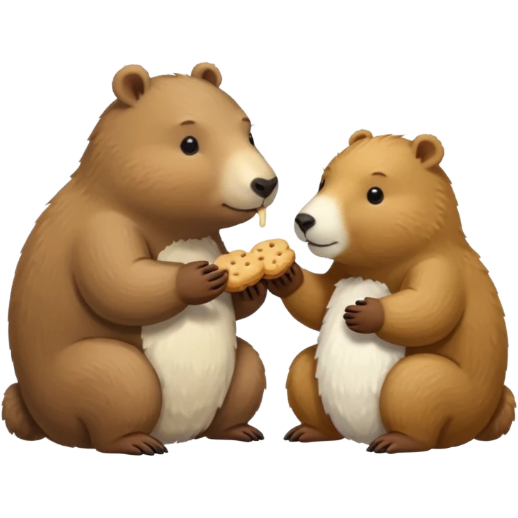small capybara and a snow bear eating biscuits with each other emoji