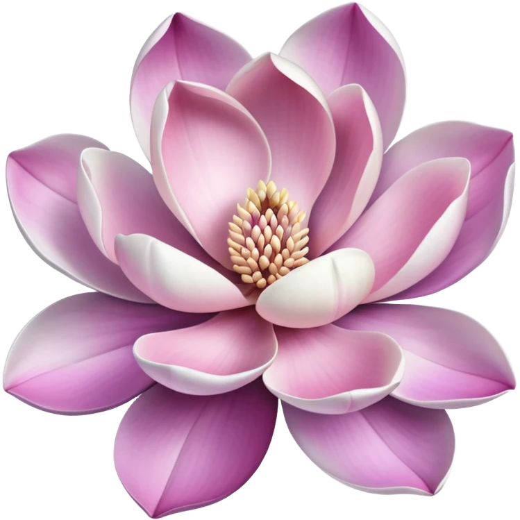 close-up of blooming magnolia flower with soft overlapping petals in shades of white pink and a hint of purple against a blurred natural background emoji