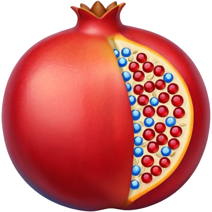 Pomegranate with red, blue and orange seeds inside emoji