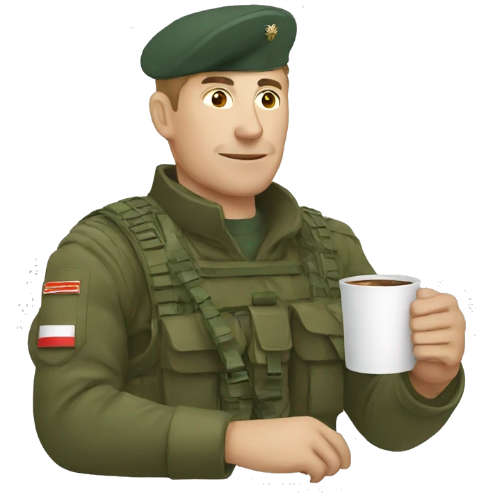 A Russian soldier drinks coffee emoji