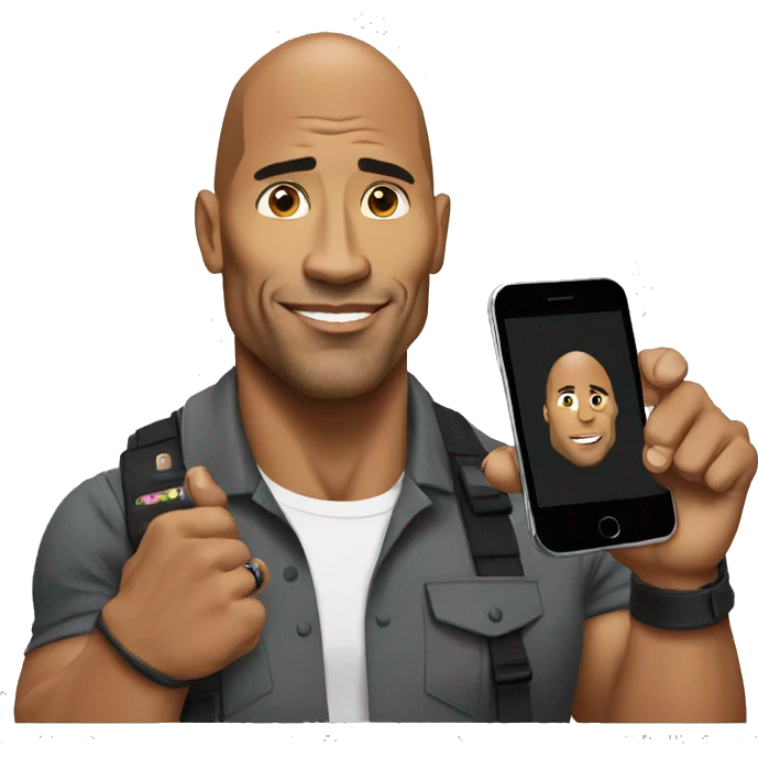 the rock with a mobile phone emoji
