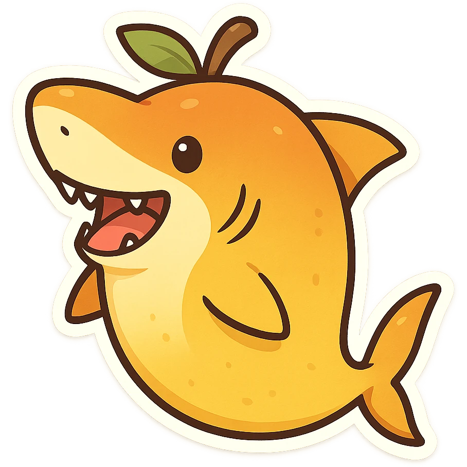 a creative and bold mango shaped like a shark, cartoon style emoji