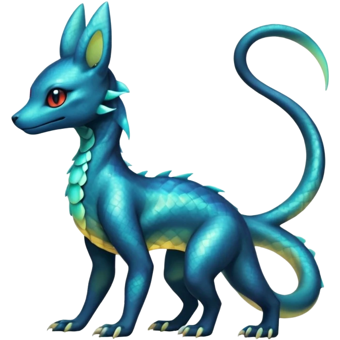 Anthropomorphic Scaley Shiny White Iridescent Colorful Exotic Salandit-Umbreon-Fakémon-hybrid-creature (full body)  emoji