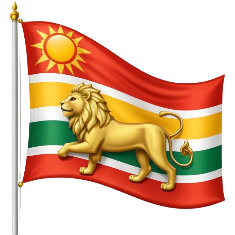 A flag with three horizontal color that upper is Green , middle is White and in down red color, in the White line is a lion and sun that sunrises from back of lion in the middle line  emoji