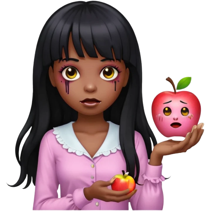 emoji apple light skinned black zombie girl with long black hair and bangs with a light pink blouse  emoji