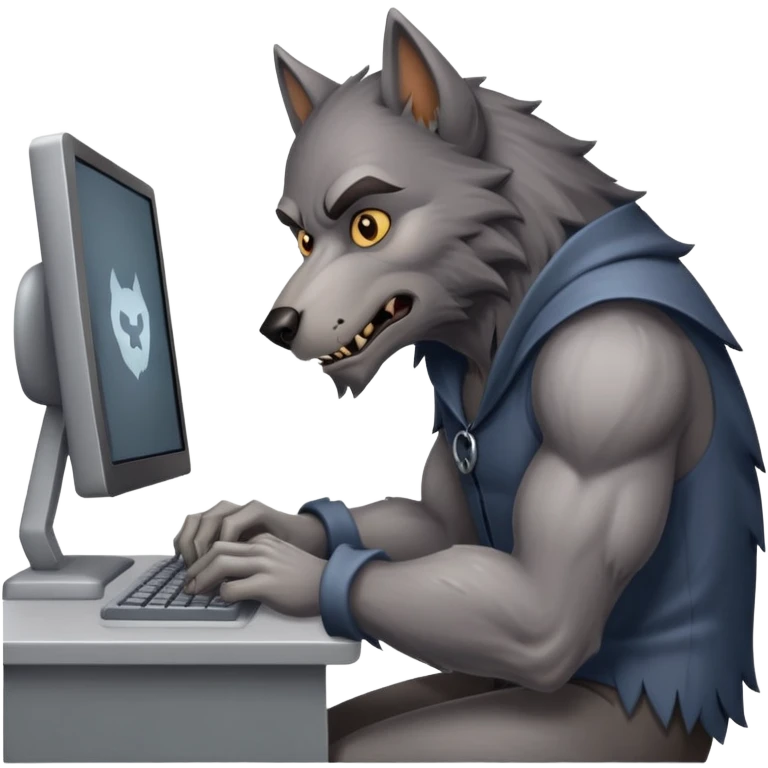 Werewolf calmly typing at computer emoji