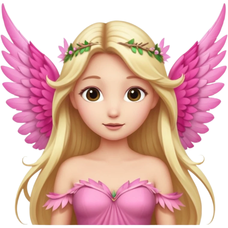 Fairy long blonde hair pink long dress large wings emoji