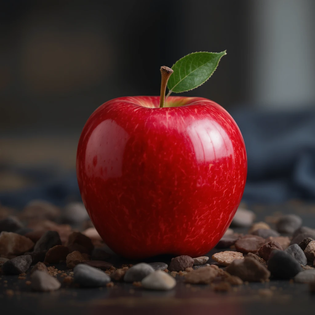 realistic shiny red apple icon in skeuomorphism style with subtle shadows and highlights emoji