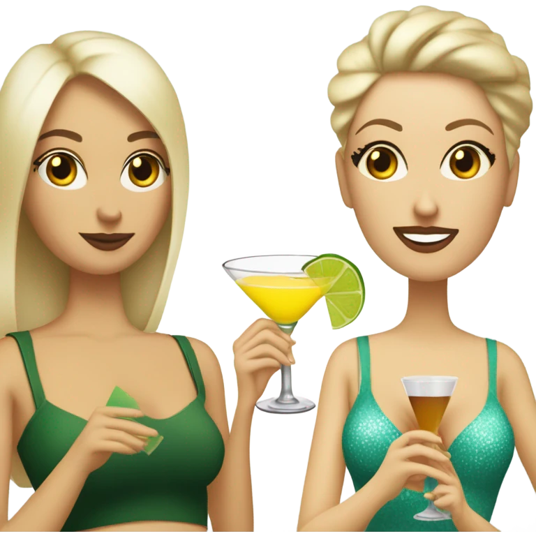 One blonde white woman with a martini, one dirty blonde white woman with a margarita, and one brunette white woman drinking a pina colada  emoji