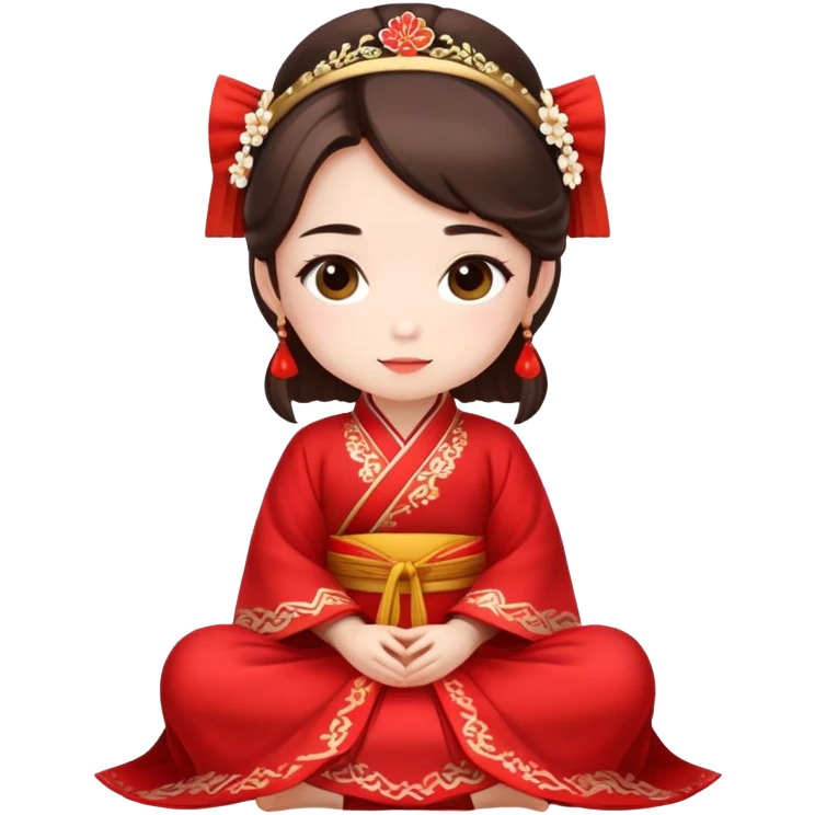 Beautiful girl wearing red Hanfu wedding dress sitting emoji
