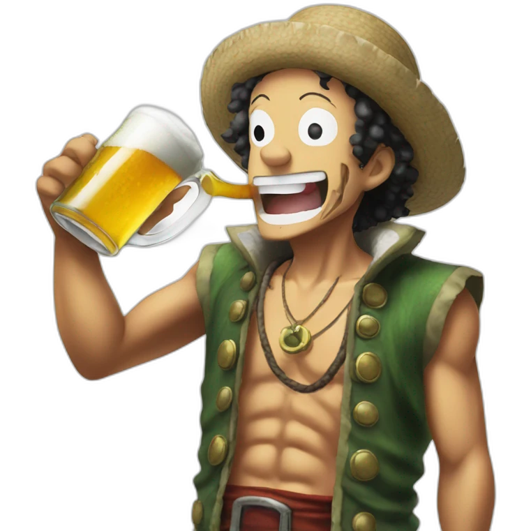Usopp from One piece drinks a beer emoji