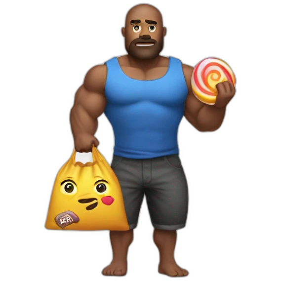 Big muscular guy that steals whit a candy bag on his hand emoji