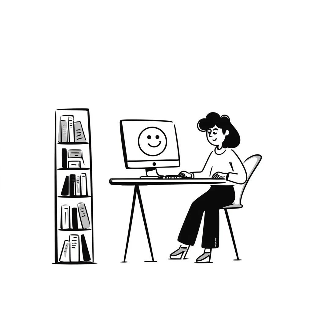 Home office with desk, computer and bookshelf emoji
